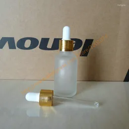 Vorratsflaschen 30 ml Klar/Blau/Braun/Grün Milchglasflasche für ätherische Öle mit glänzendem Goldring aus Aluminium (Linien) Weißer/schwarzer Gummiverschluss