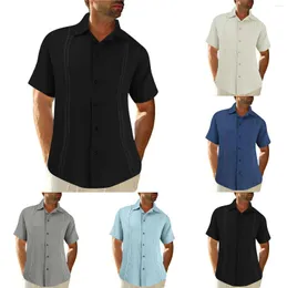 Men's Casual Shirts Men Cotton Line Turn Down Caollar Button Summer Solid Color Daily Blouse Beach Style Plus Size Blusa Drop