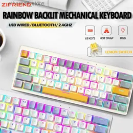 キーボードZifriend Mini Ke Mechanical Keyboard Hot Swap RGB 63 Keys Custom for Gamer Wired 2.4G Wireless BluetoothキーボードiPad 60％65％Q231121