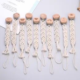 Pacifier Holders Clips# Baby Wooden Dummy Clip Hand Braided Cotton Cloth Chain Safety Soft Girl Boy Ecofriendly Holder 230421