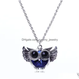 Pendant Necklaces Chain Necklace Flying Owl Blue Beautifly Crystal Rhinestone Bead Fashion Drop Delivery Jewelry Pendants Dhctp