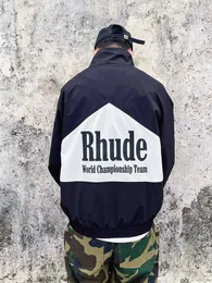 디자이너 의류 캐주얼 코트 Trendy Rhude 컬러 대비 패치워크 자켓 남성용 알약 지퍼 하이 스트리트 트렌치 코트 루즈한 스포츠 스트리트웨어 스포츠 윈드브레이커