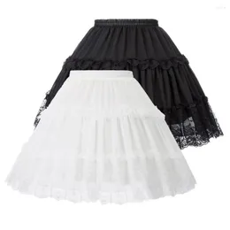Spódnice kobiet Lolita Crinoline Petticoat Eventught Underskirt Vintage Elastyczne talia 2-pęcherzyki huśtawka czarna gotycka spódnica
