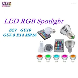 1PCS E27 E14 GU10 GU5.3 MR16 12V 3W RGBスポットライトLED 24Keys Remoter Dimmerカラフルな夜照明装飾