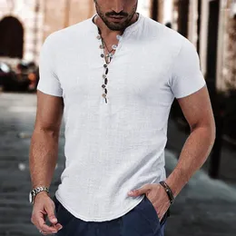 Men's Casual Shirts Arrivals 2023 Men Shirt Vintage Cotton Linen Mens White Black V Neck Summer Short Sleeve Tops Roupas Femininas