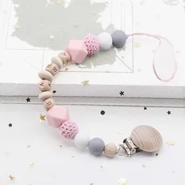 Baby Beißring Spielzeug Personalisierter Name Benutzerdefinierte Schnullerclips Buchenperlen Handgemachte Silikonketten Kleinkind Beißring Beißkette 230421