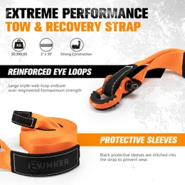 Heavy Duty Recovery Strap Kit, 20'+8' Tow Strap + Winch Line Dampener +Snatch Block +D-Ring Shackles + Gloves +Soft Shackle +Bag