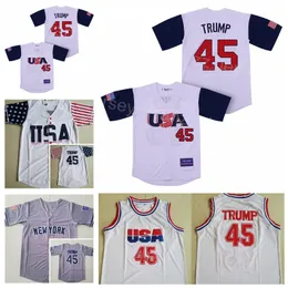 Moive 45 Edworder Trump Baseball Jersey US New York White Gray All Titched Retro Cooperstown Cool Base Retire Sport Creatable Pure Cotton لعشاق الرياضة رجل