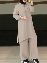 Abbigliamento etnico Camicetta turca Moda musulmana Set coordinato Donna Tute eleganti Pantaloni gamba larga causale Abito 2023 Primavera Due pezzi