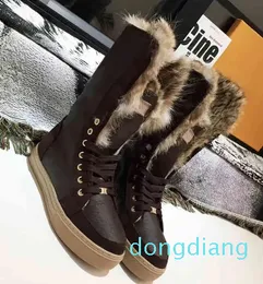 Genuine Leather Women Fur Boots Suede Snow Rabbit Warm Winter Shoes For Fashion Luxury Woman Knee High Boots