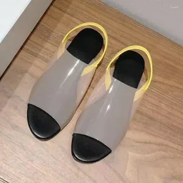 Sandales à fond plat en nylon pour femmes, chaussures d'été romaines à bout ouvert en PVC