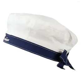 Berets White Sailor Hats Adjustable Super Soft Embroidery Cap For Female And Girls