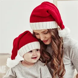 Caps Hats Christmas Family Matching Hats Red Santa Clause Kids Mummy Knit Hat With Pompom Mummy Daddy Baby Hat Bonnet Xmas Festival 231121