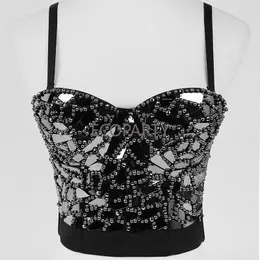 دبابات Camisoles Rhinestone Bustier Slim Fit Corsetsetsexy الترتر بريق بريق أعلى للنساء Ganchillo Mujer Goth