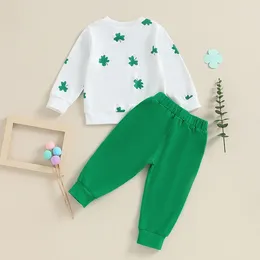 Conjuntos de roupas St Patrick S Day Baby Boys Outfit Manga Longa Lucky Charm Moletom Top Calças Casuais 2 Pcs Conjunto de Roupas Verdes