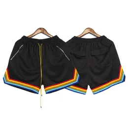 Designerkläder Kort casual Rhude High Street Trend Brand Shorts Mesh Fabric Rainbow Sports Casual Pants Youth Men's Loose Ben Pants Joggers Sportwear