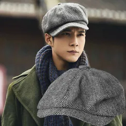 Baskenmütze Herren Baskenmütze Vintage Herringbone Gatsby Tweed Peaky Blinders Hut Sboy Frühling Winter Flat Peaked HatsBaskenmützen