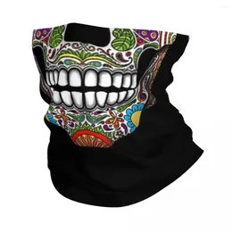 الأوشحة Calaveras Sugar Skull Bandana Neck Gaiter Print Wrap Darf Multifunction Adevice Admear Sports for Men Women Winter Winter