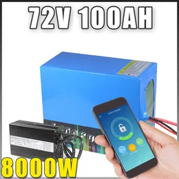 72V 100AH Bluetooth BMS Electric bicycle motorcycle scooter Lithium Battery Pack with 3000W 5000W 8000W BMS 84V Charger