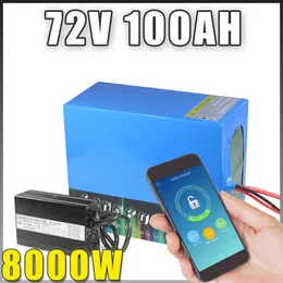 72V 100AH ​​Bluetooth BMS Elektrikli Bisiklet Motosiklet Scooter Lityum Pil Paketi 3000W 5000W 8000W BMS 84V Şarj Cihazı