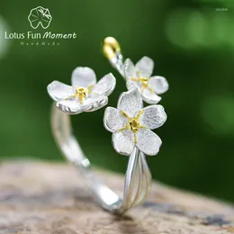 Klusterringar lotus roligt ögonblick bröllop färskt elegant glömma-me-inte blomma justerbar för kvinnor riktiga 925 sterling silver smycken