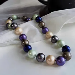 Girocollo con particelle grandi da 14 mm, colore misto naturale, perle di conchiglia di acque profonde, collana con perle corte