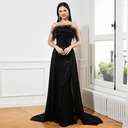 Casual Dresses Ladies Sexy Black Sequined Long Women Strapless Elegant Guest Wedding Evening Party Cocktail Prom Graduation Dress