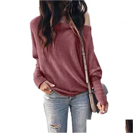 Women'S Knits Tees Autumn Off Shoder Sweater Women Knitted Plover Jumper Ladies Long Sleeve Knitwear 210928 Drop Delivery Apparel Dhgfx