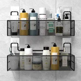 Bathroom Shelves Metal Bathroom Wall Hanging Storage Shelf Punch-free Bath Room Shelves Multifunction Wall Mounted Storage Rack Bath Organizer 230421