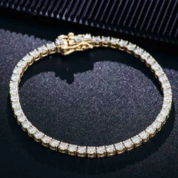 3mm Moissanite Diamond Tennis Bracelet 10k Yellow Gold 6-9 Inch Tennis Chain Prong Setting Miami Hiphop for Man Wholesale