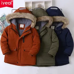 Jackets IYEAL Boys Coats Autumn Winter Fashion Hooded Fur Children's Plus Velvet Warming Cotton Outerwear For Kids Jacket 514 Years 231121