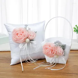 Party Decoration Wedding Flower Basket Ivory White Satin Bowknot Ring Bearer Pillow And Girl Set