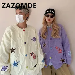 Maglioni da uomo ZAZOMDE Coppia Trendy Star Cardigan Maglione da uomo Disegni di toppe allentate Cappotto Harajuku Streetwear Giacche monopetto Sweatercoat 231120