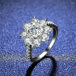 Cluster Rings Moissanite Ring Women's Silver Sunflower Flower Diamond Romantic Anniversary Wedding Valentine's Day Gift
