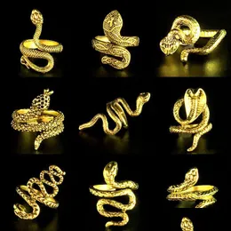 Pierścienie zespołowe hurtowe 30pcs mieszaj złoty wąż punkowy pasek dla kobiet mężczyzn gotycki fajny vintage prezenty biżuterii kropla pierścionka dostawa dhgarden dhthd