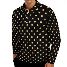 Polos masculinos vintage ouro dot polo camisas outono bolinhas camisa casual manga longa turn down colarinho na moda padrão camisetas de grandes dimensões