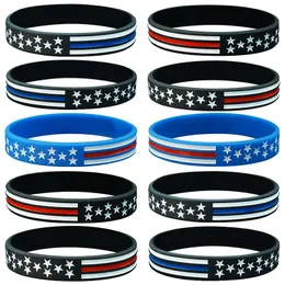 Elastic 12MM Silicone Link Bracelet Sports Style Thin Blue Line Wristband Bracelets Independence Day Jewelry