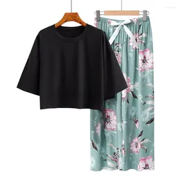 Mulheres Sleepwear Fdfklak Pijama Pour Femme 2023 Floral Impresso Modal Mulheres Curtas T-shirt Calças Terno Solto Home Wear Pijamas Set