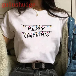 Kvinnors T-skjortor Kvinnor Santa Claus Merry Christmas Shirt Reindeer Navidad T-shirt Girl Harajuku Kort ärm Tee Kvinna 90-talskläder Tshirt