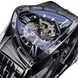 Relojes de pulsera DUNCOUGAR Triángulo Esqueleto Negro Reloj automático Acero inoxidable Hombres Negocios Deporte Irregular Mecánico Reloj de pulsera