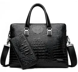 Men's Brand Crocodile Pattern Briefcases Designer Alligator PU Leather Handbag Business office laptop bag male Vintage Tote