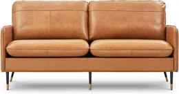 Z-hom 79" Top-Grain Leather Sofa, 3 Seater Leather Couch, Mid-Century Modern Couch for Living Room Bedroom Apartment Office, Cognac Tan