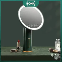 Компактные зеркала 3-цветное светодиодное зеркало для макияжа с перезаряжаемой подставкой для путешествий Портативная лампа с переключателем Косметический стол для макияжа 231120