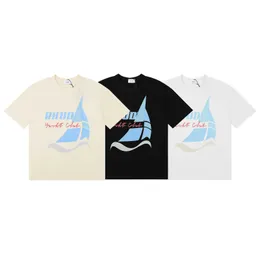 och liten trendig Rhude Yacht Club tryckt herrkvinnors löst montering runda hals kortärmad t-shirt