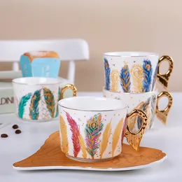 200 ml Keramik-Engelsfeder-Tasse und Teller-Set, europäische Luxus-Kaffeetasse, Untertasse, Zuhause, Nachmittagstee, exquisite Tasse