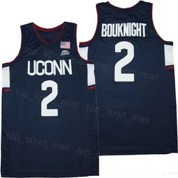 대학 농구 UConn Huskies 2 James Bouknight Jerseys Men 팀 Navy Blue Away 통기성 면화 대학 풀오버 자수 및 바느질 셔츠