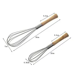 Egg Tools 10/12Inch Stainless Steel Eggs Beater Hand Mixer Butter Blender Whisk Wooden Handle Kitchen Gadget Wholesale Lx2826 Drop D Dh8Di