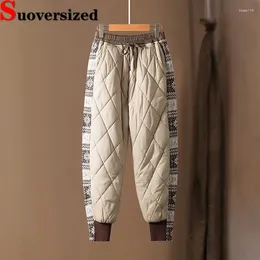 Kadın Pantolon Vintage Pamuk Pamuk Kış Kalın Harem Pantolonlar Sıradan Yüksek Bel Bol Spodnie Kadınlar Sıcak rüzgar geçirmez Pantalonlar