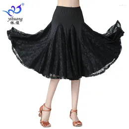 Stage Wear Elegant Oblique Lace Large Swing Skirt Latin Dance Dresses Samba Rumba Performance Racing Suit Adult Costume Skirts