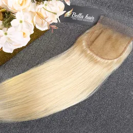 Bella Hair 613 Blonde Transparent Lace Closures Peruvian Virgin Hair Silk Straight 4x4 5x5 6x6 7x7 100% Human Hair Free Part Pre Plucked HD Closure with Bleached Knots
